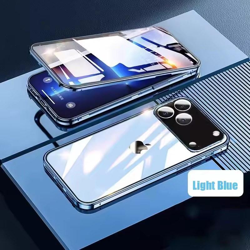 360 ° Full Protection Metal Magnetic Double-Sided Glass Snap Lock Phone Case For iPhone 17 Pro Max 16 E 15 14 Plus 13 12 Mini 11  Bumper Cover