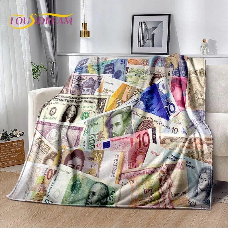 3D-Dollar-Euro-Pfund-Geld-Reich-Cartoon-weiche Plüschdecke, Flanelldecke, Überwurfdecke für Wohnzimmer, Schlafzimmer, Bett, Sofa, Geschenk