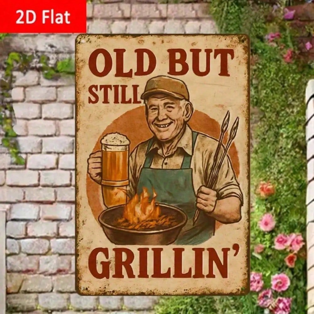 Vintage Rustic BBQ Tin Sign 8x12 Inch Retro Metal Wall Decor Patio Grill Retirement Gift For Men
