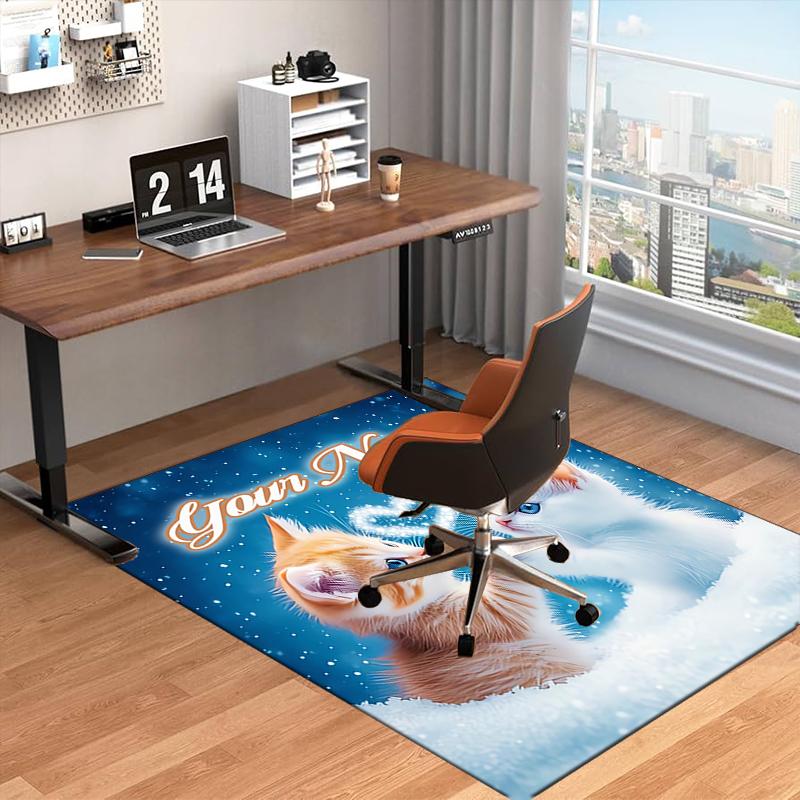 1PC Custom Name Love Between Kittens Theme Floor Mat Ideal for Living Room, Game Rooms, Office, Bedroom,Floor Mat Playful Design
