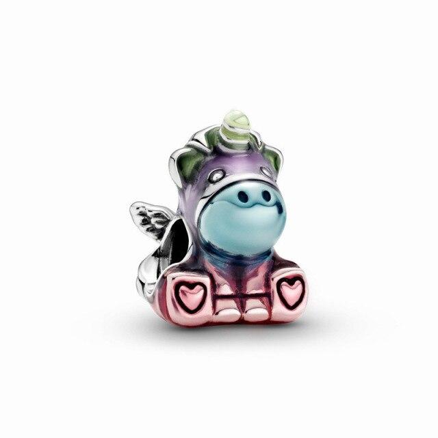 

Новый стерлингового серебра 925 пробы Радужный Единорог Дом из бисера подходит оригинальный модный браслет Diy ювелирные изделия для женщин темно-красного