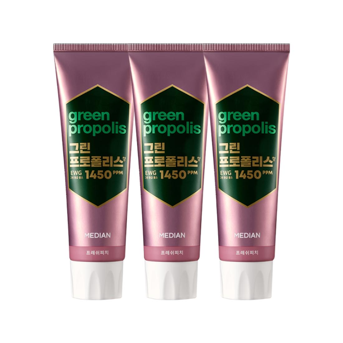 Median Green Propolis Toothpaste Fresh Peach Tartar Care 100g x 3 Pack