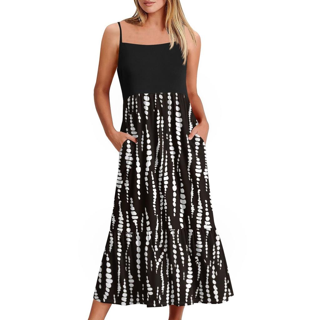 Women's Long Beach Casual Elegant Spaghetti Strap Maxi Dress Floral Low-key Flowing Bohemian Dress