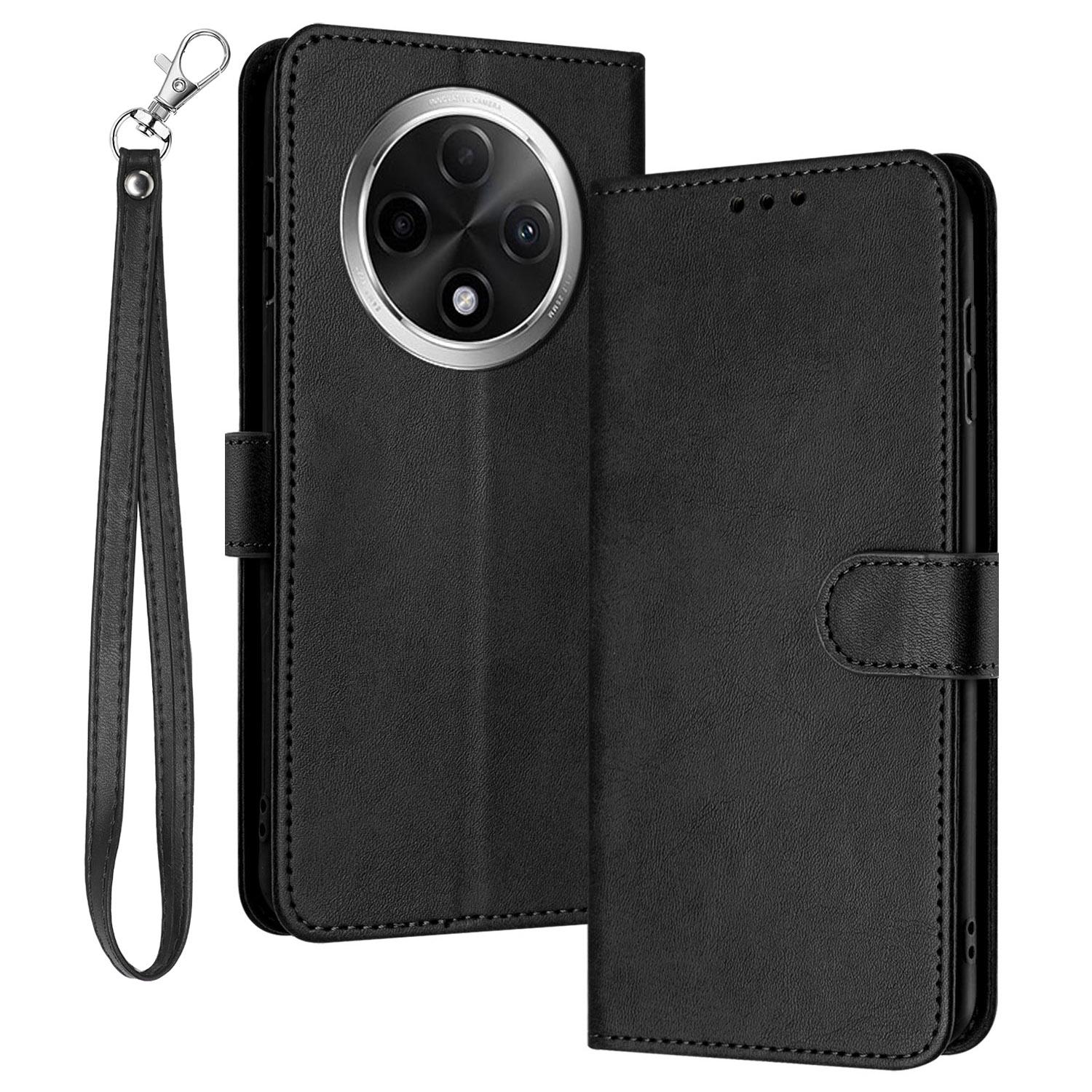 

For Oppo A2 Pro 5G/A3 Pro (China) 5G Case Calf Texture PU Leather Stand Wallet Phone Cover Black