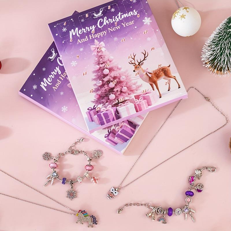 2026 Christmas Countdown Calendar Gift Box 24-Day Surprise Sparkling Kids Bracelet Jewelry DIY Set Christmas Gifts for Girls