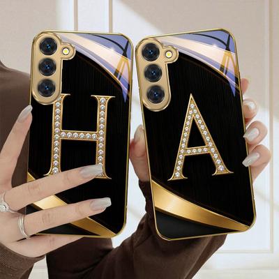 Exquisite Letters' P H ' For Samsung Galaxy S26 S20 FE S21 Ultra S23 Plus S24 Ultra S25 S21+ S22Plus S26 Golden Glass Phone Case