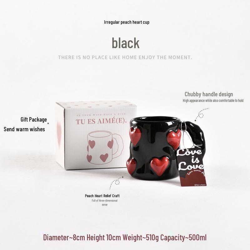 Creative High-End Black Heart Couple Ceramic Coffee Mugs