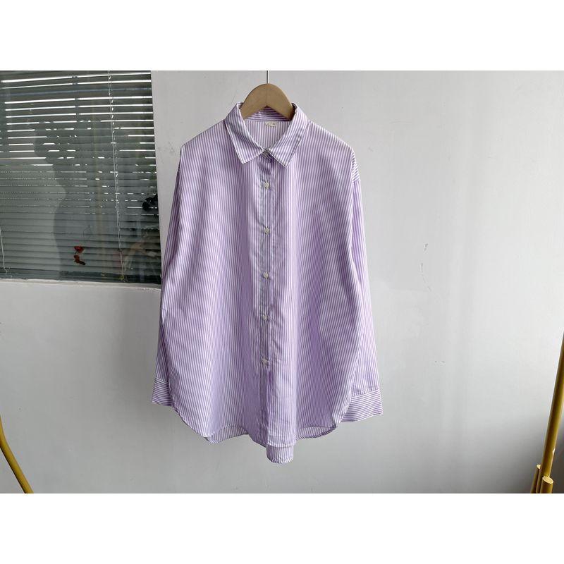 

Floor 10A-3 Stripes Stylish Spring and Summer Shirt Idle Style Loose All-Matching Top Minimalist Base Y25-3 Purple Stripes M