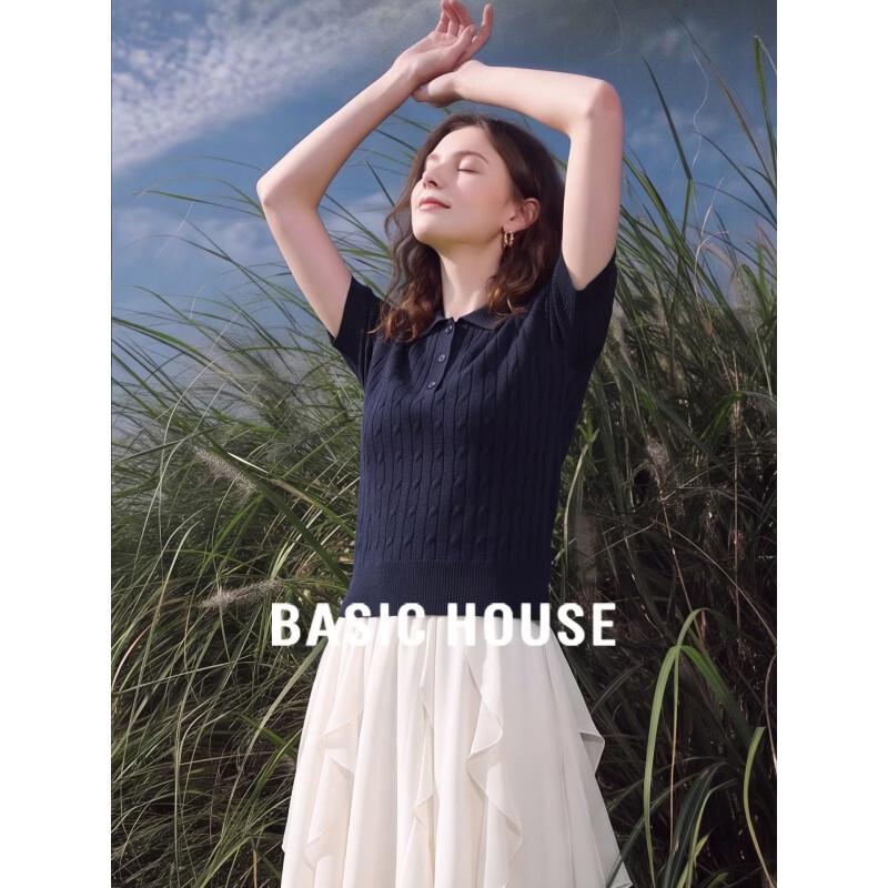 Basic House Women s Lyocell Blend Polo Knit Top M