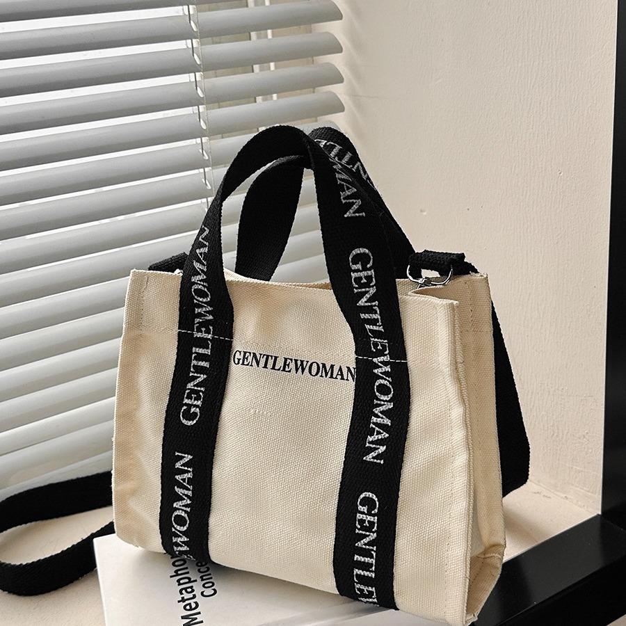 Simple and Personalized Letter Printed Handheld Canvas Bag New Style Casual Shoulder Bag