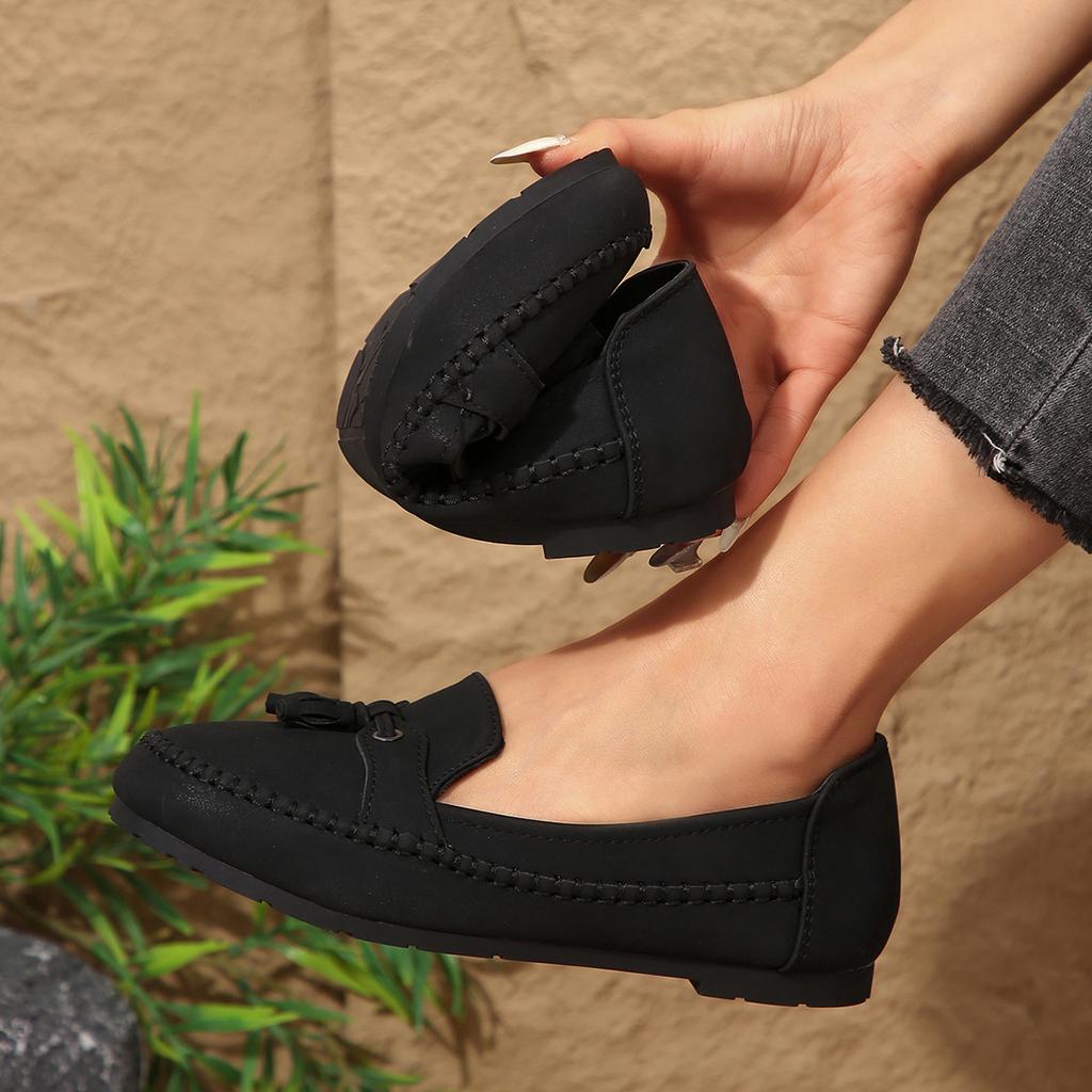 Foreign trade large-size single shoes, new solid-color stitched women's flat-soled loafers in the summer of 2025, one pedal Doudou shoes