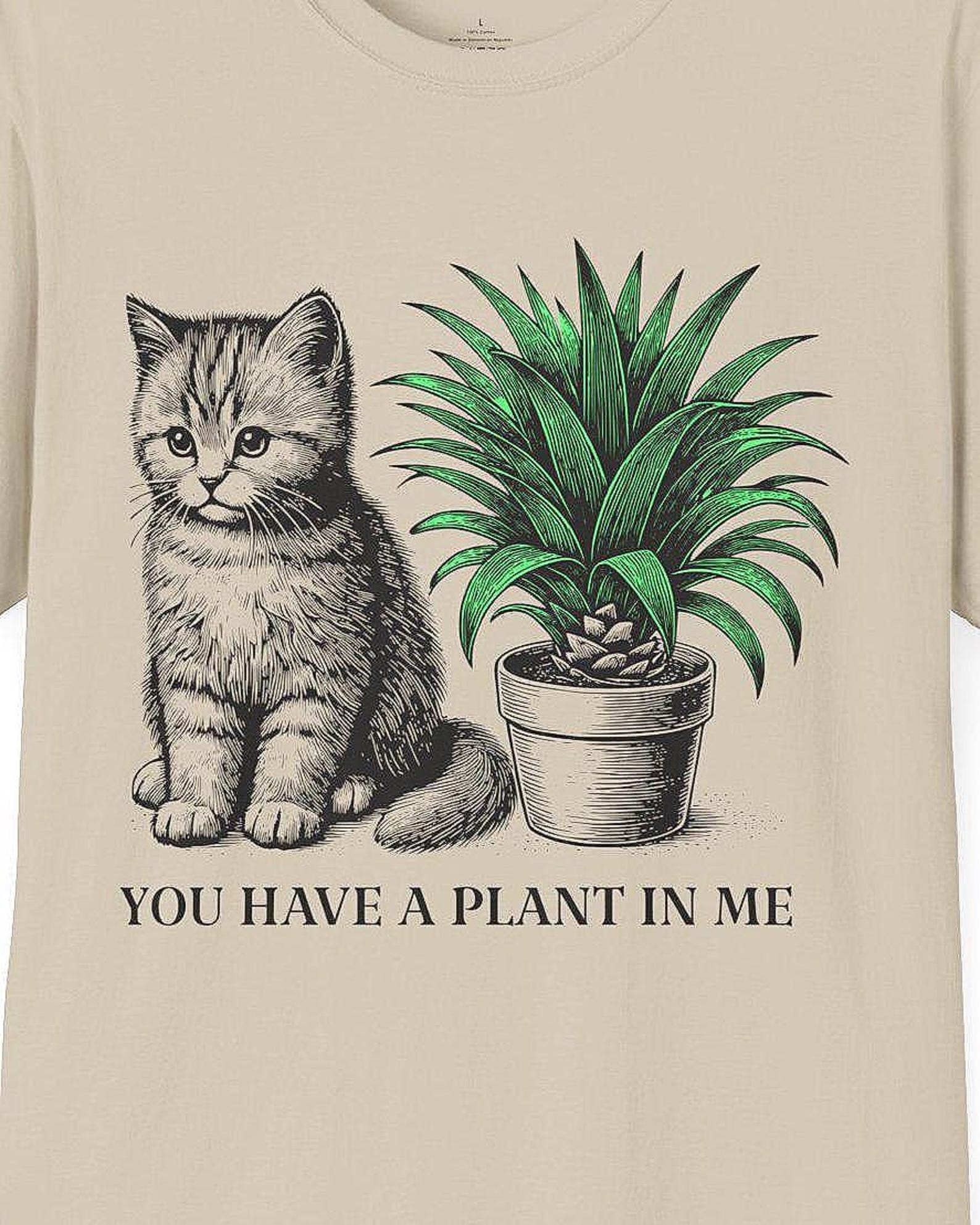 Kitten with Plant T Shirt, Cat and Plant Lover Gift S
