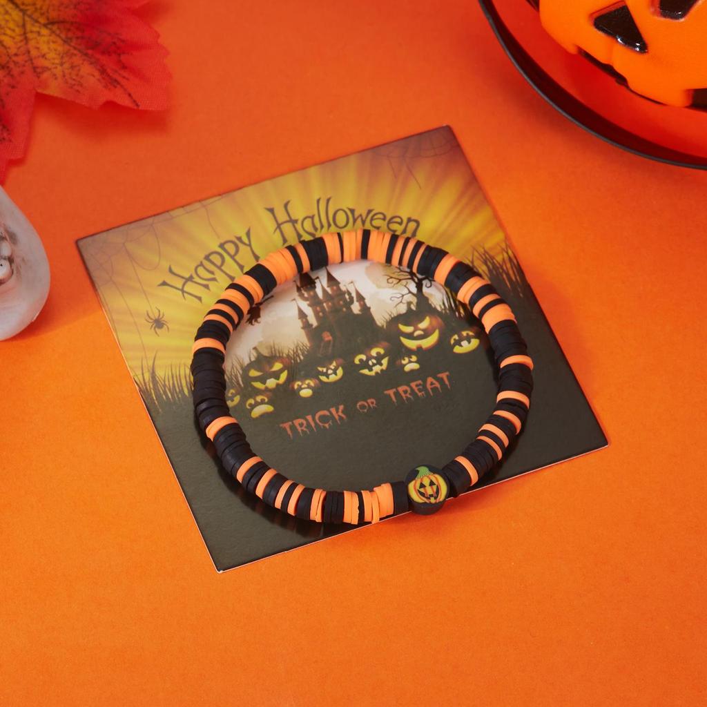 Halloween Skeleton Ghost Pumpkin Pattern Bracelet Ladies Soft Clay Pottery Beaded Bracelet Party Halloween Jewelry Gift