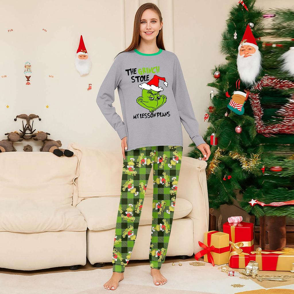 Print Cute Family Set Pajamas, Home Clothes, Family Set Long Sleeve Top Pants Set