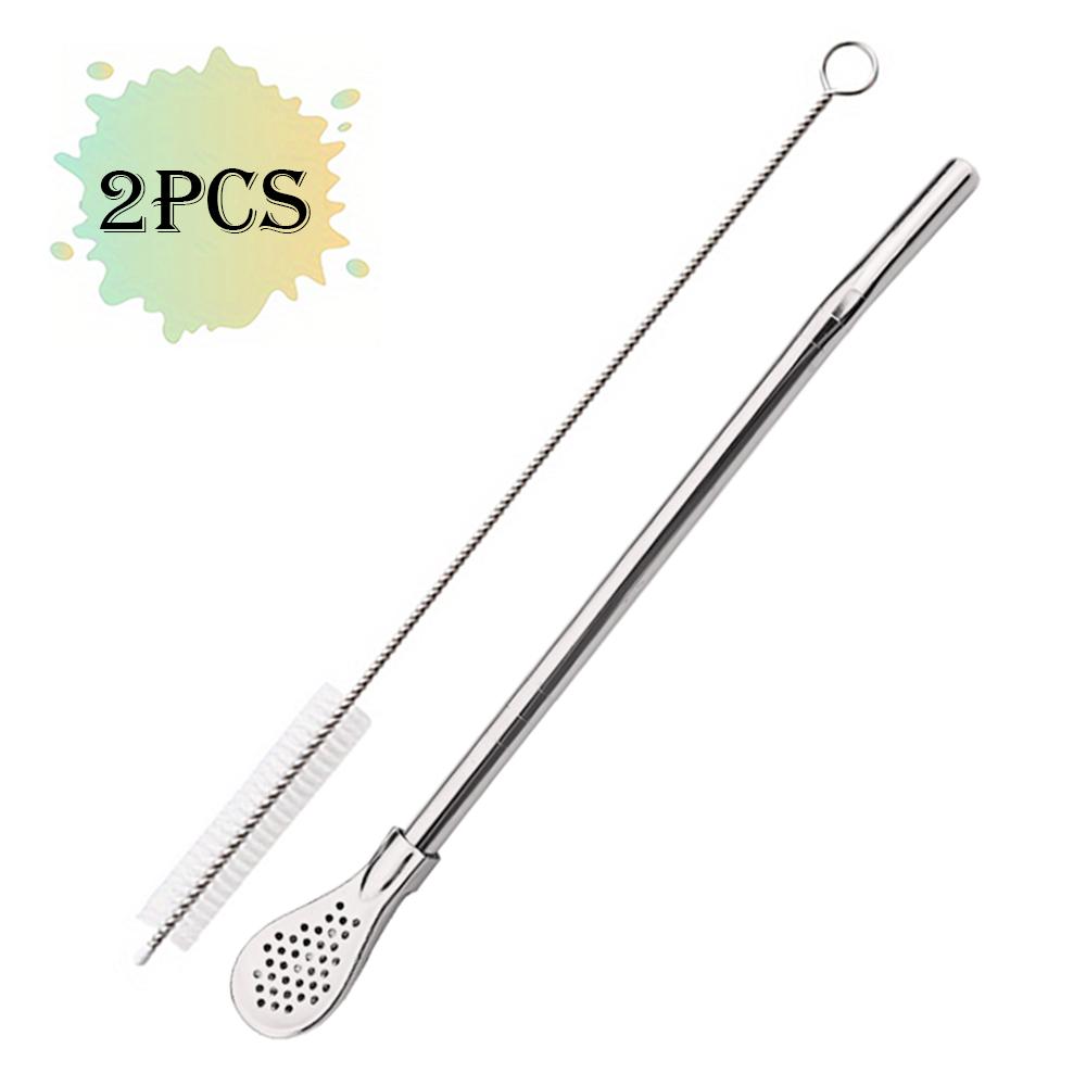 

2Pcs/Set Colorful Stainless Steel Drinking Straws Washable Reusable Yerba Mate Spoon Filter Straw for Cocktail Bar Accessories серебряный