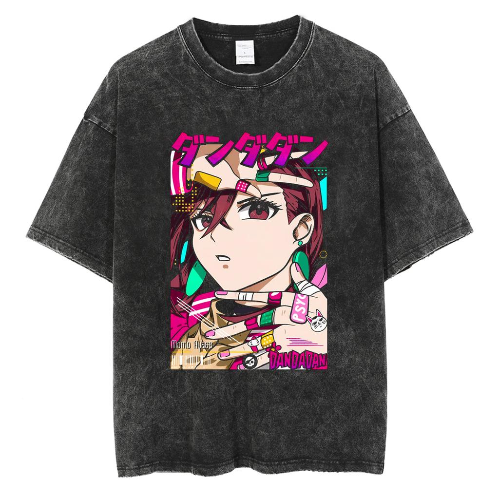 Anime Dandadan Ayase Momo Okarun Graphic T Shirt Men Women Manga Tshirt Washed Cotton Tee Harajuku Male Vintage Casual Tshirt