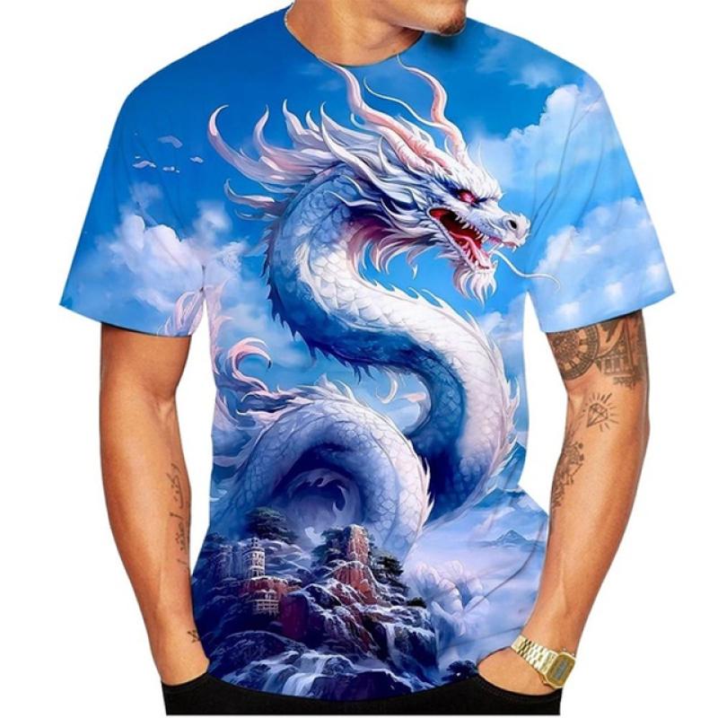 Fashion Chinese Dragon graphic t shirts For Men Summer Trend Casual Cool Totem harajuku Printed Round Neck Short Sleeve Tees