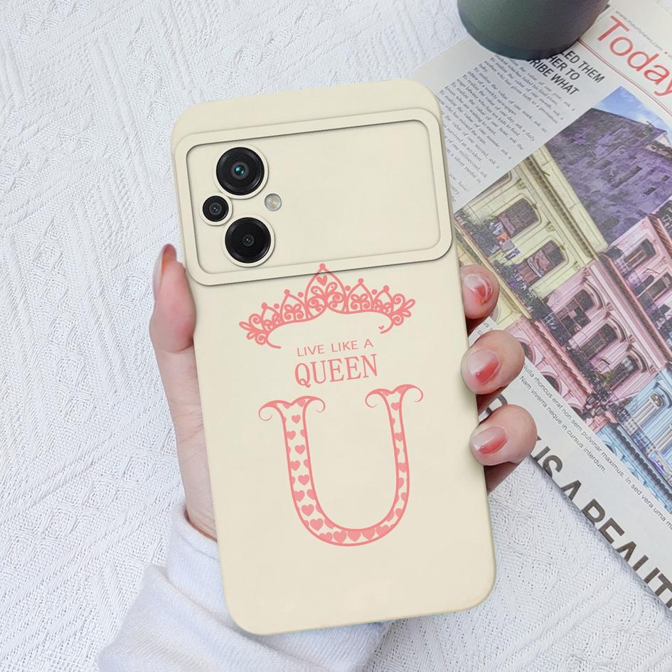 Case For Xiaomi Poco C40 C50 C55 F3 F4 F5 Pro M2 M3 Pro Luxury Phone Bag Crown Letters Soft Silicone Shockproof Matte Square Cover For Xiaomi Bumper