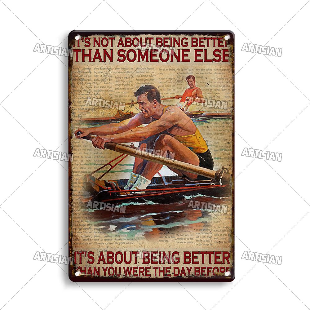 Artisian Rowing Metal Sign Surfing Tin Poster Kayaking Sport Decorative Plate Wall Decor Garage Bar Pub Club Hotel Cafe Kitchen