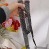 Dazzling Rhinestone Necktie Black Rhinestone Tie Clothing Decoration Long Necklace  Women