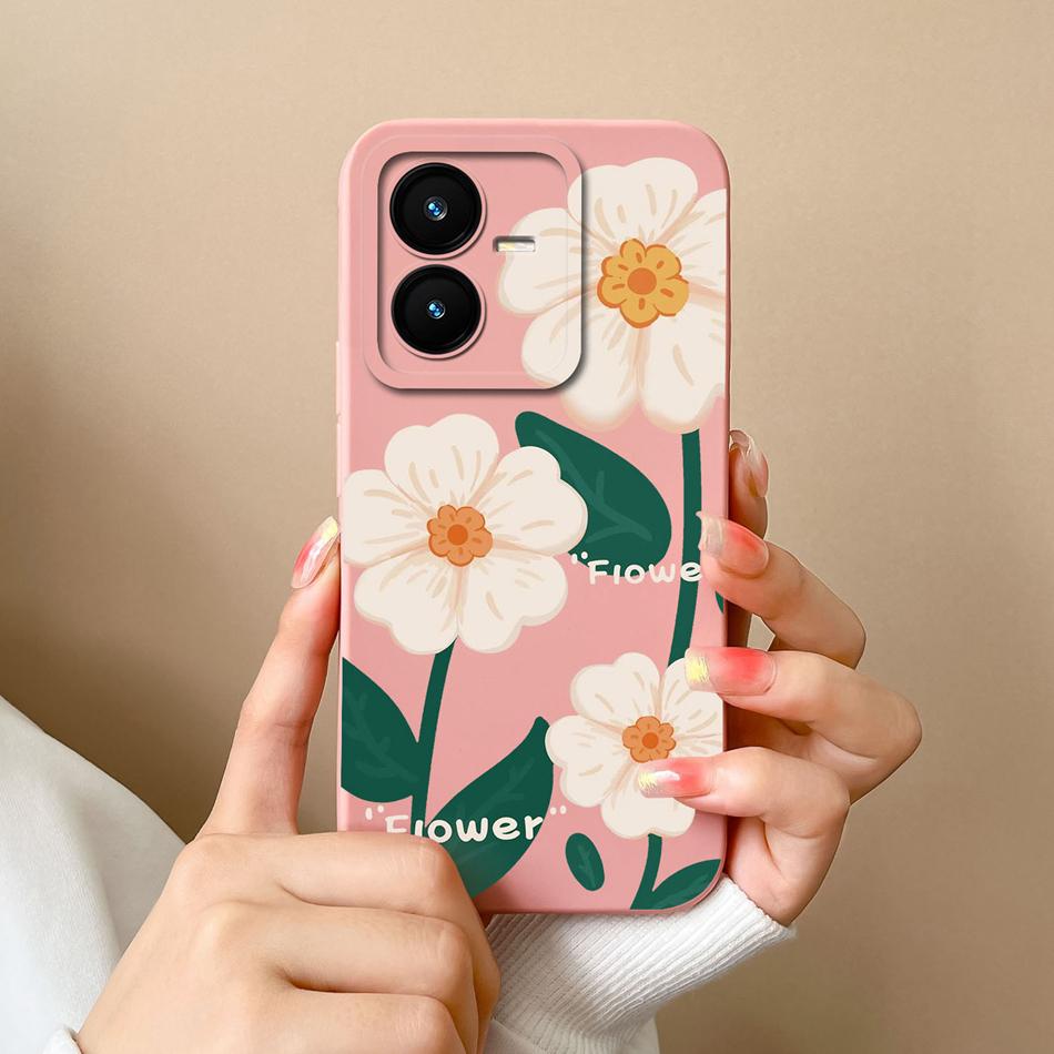 Cases For Vivo Y22 Y22S Flower Liquid Silicone Camera Lens Protection Phone Back Cover For VivoY22 Vivo Y 22 Y22 S Coque Bumper