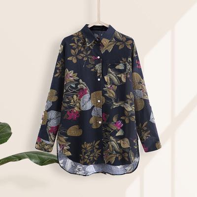 Yousheng Summer Women Shirt Lapel Long Sleeve Single Breasted Shirt Tops Flower Print Loose Fit Casual Printed Blouse