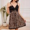 Leopard Print Lace Pajama Camisole - Deep V Neck Women’s Summer Nightgown