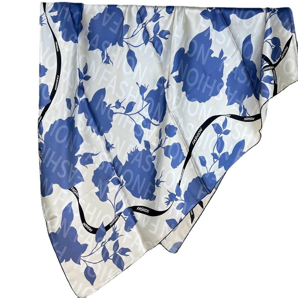 Silk Satin Large Square 110 Mulberry Silk Scarf Multi-Functional Large Shawl Light Blue Sunscreen Silk Scarf