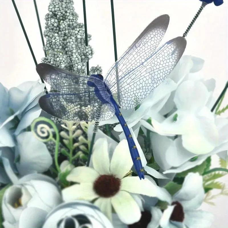 10PCS Garden flowerpot simulation dragonfly cuttings Color 3D simulation dragonfly Courtyard Outdoor Garden Decoration