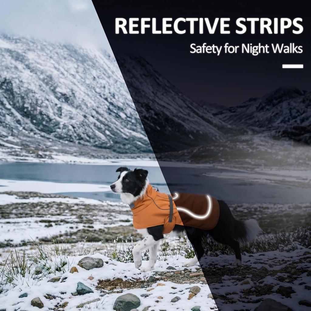 Softshell Dog Coat for Winter Walks and Hiking, Windproof and Water-Repellent Jacket with Harness Opening and Reflective Strips, Ideal Stocking