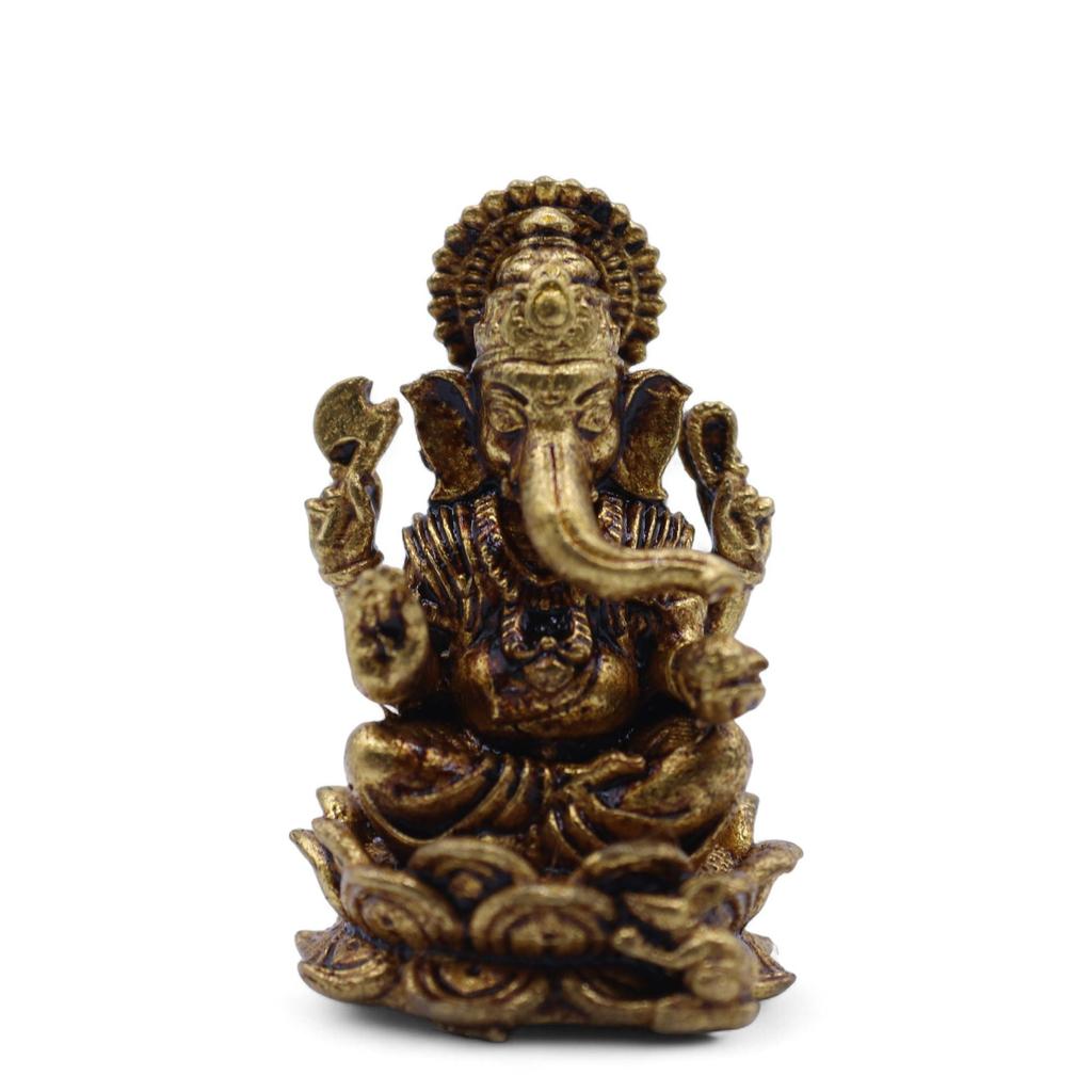 Small Brass Ganesha Statue On Lotus, 30mm
