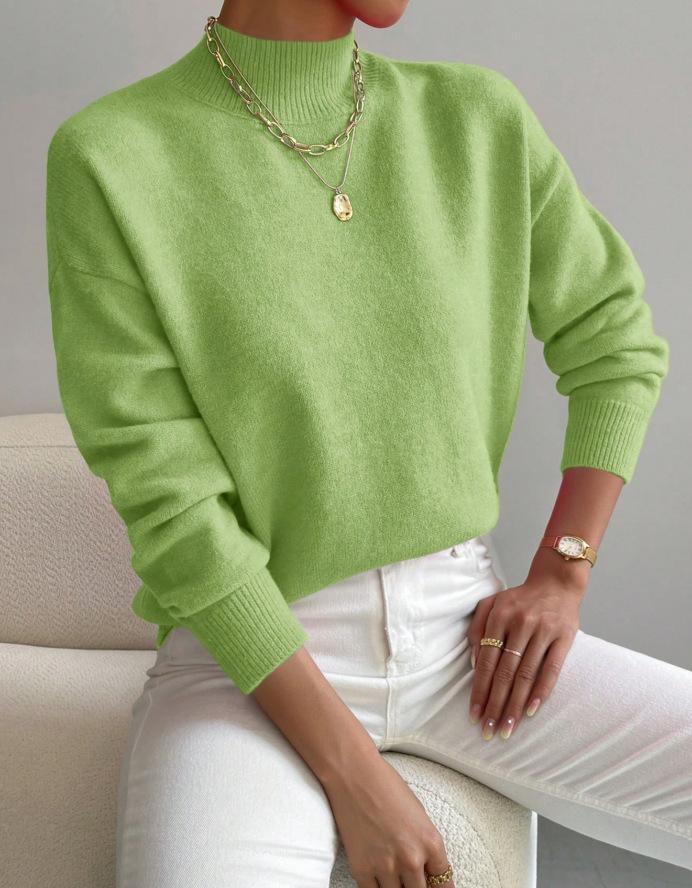 Women's Slim-Fit Ribbed Knit Mock Neck Long Sleeve Tops