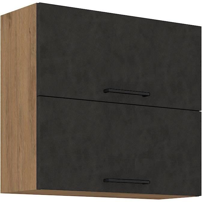 Meuble haut ROCK - Mélaminé décor chene lancelot et gris matera - 2 portes - L80 x H72 cm