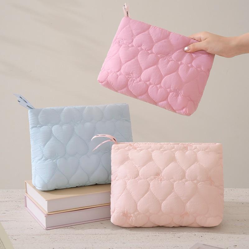 Quilted Floral Cosmetic Bag Women Men Portable Zippered Makeup Organizer In Candy Colors