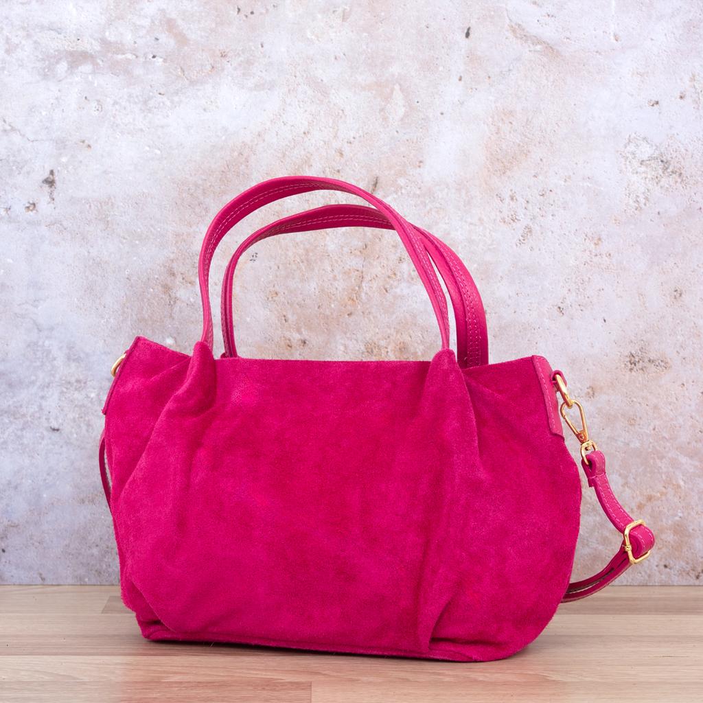 Women's Suede Shoulder Bag Vera Pelle Bolsa Fuchsia