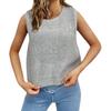 Women Knitted Vest Round Neck Sleeveless Crop Tank Bow Tie Decor Hollow