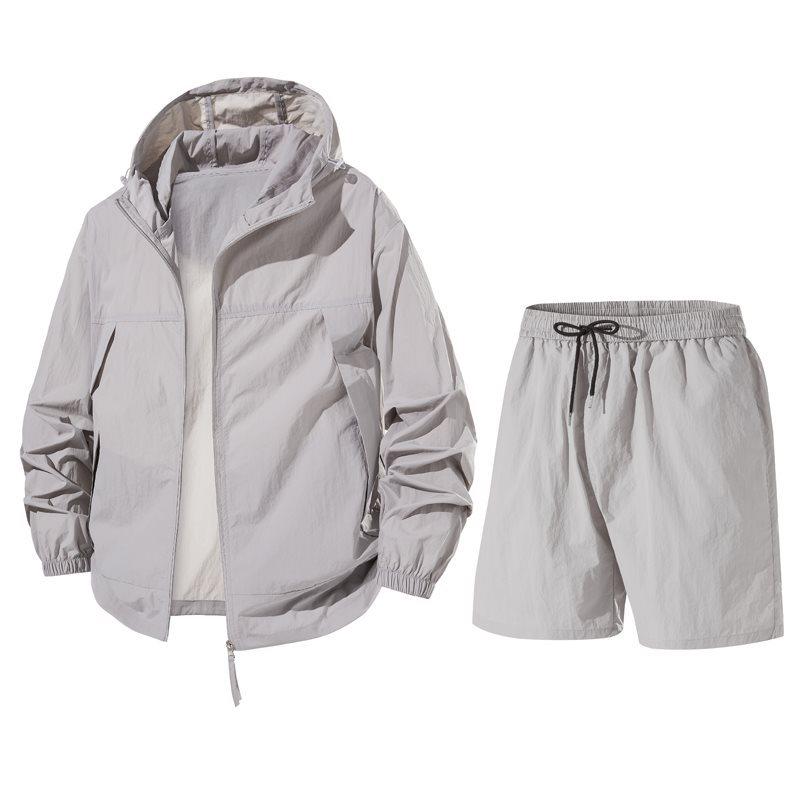 Traje deportivo casual de verano para hombre: Conjunto de seda helada transpirable con protección solar.