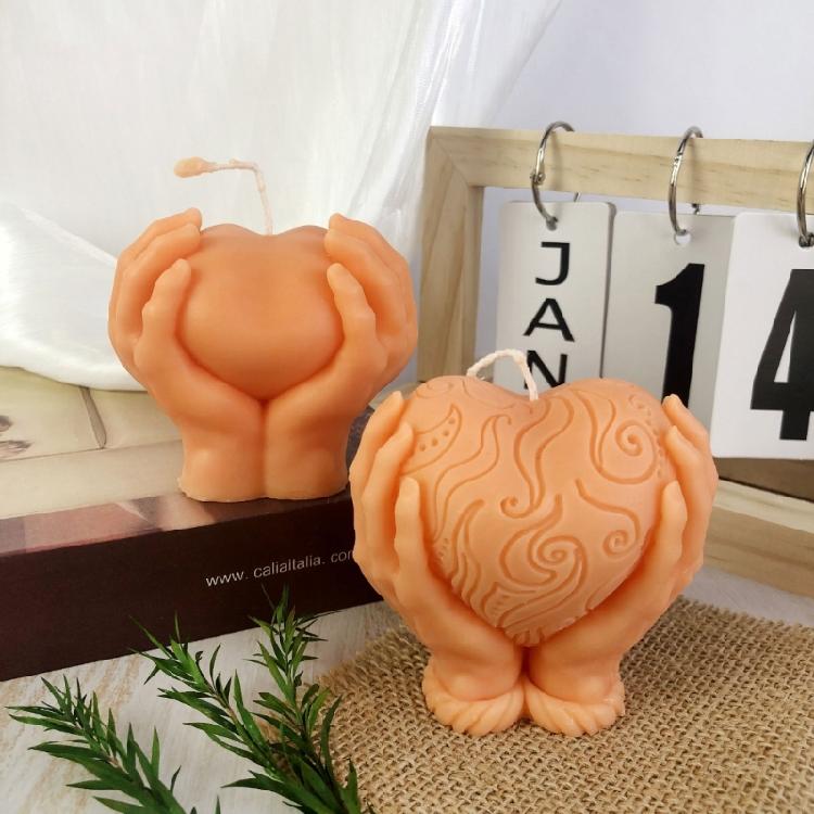Hand Holding Heart Candle Mold 3D Heart Shape Candle Silicone Mold DIY Soap Mold
