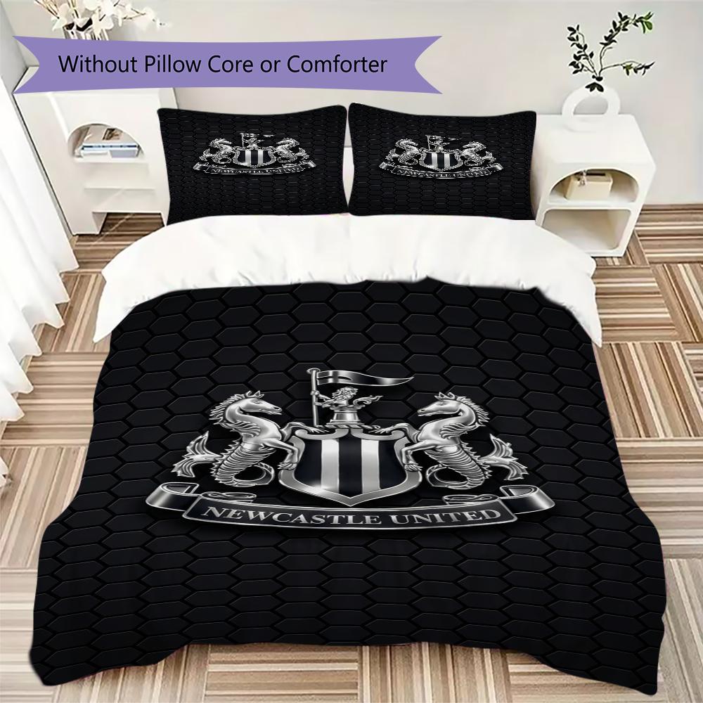 Newcastle United FC Muster Bettwäsche Steppset Bettbezug Kissenbezug Heimdekoration Geburtstagsgeschenk (1 * Bettbezug + 2 * Kissenbezug ohne Füllung)