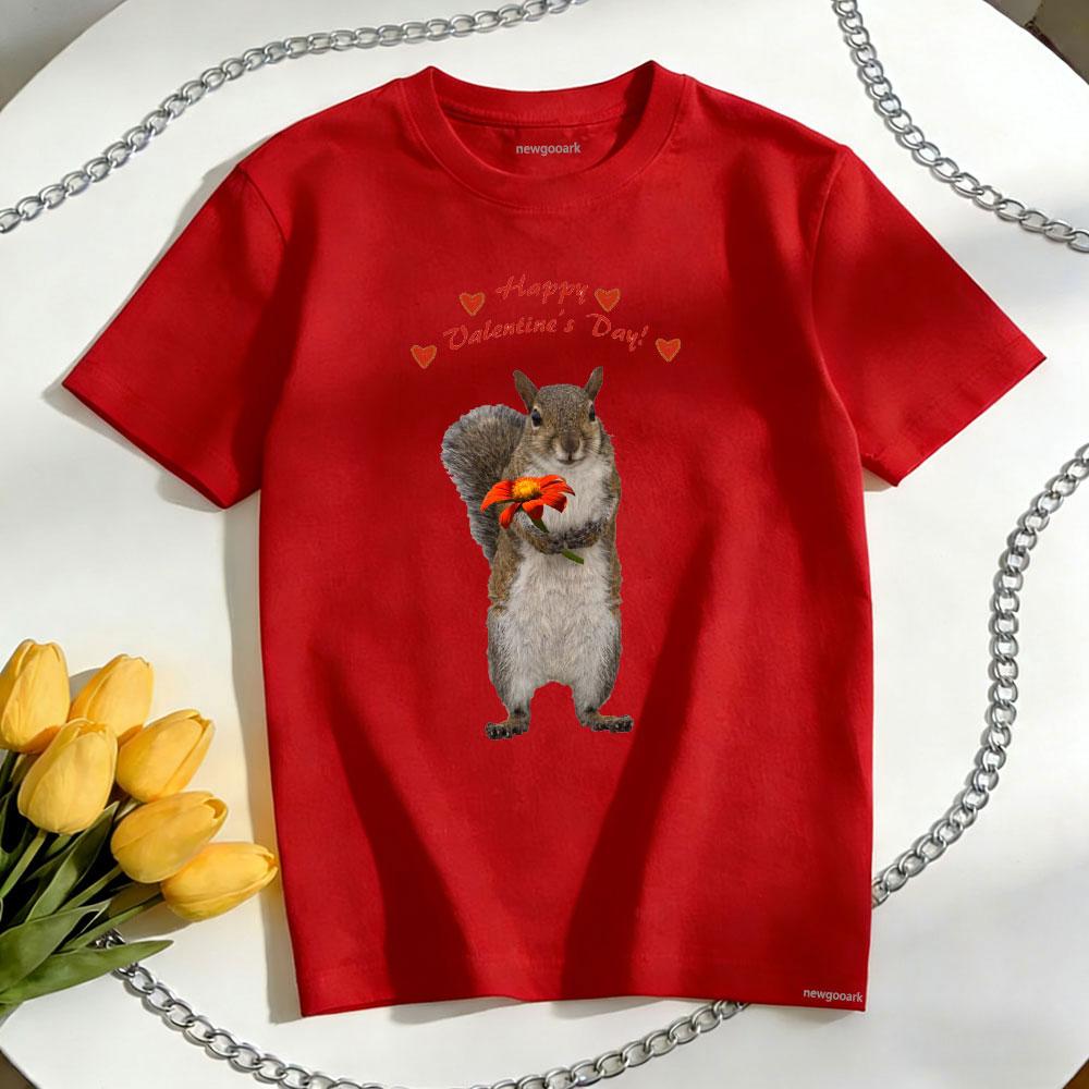 

С Днем Святого Валентина белка Футболка женщина мужчина Повседневная хлопковая графическая футболка С круглым вырезом Унисекс Взрослый пара Короткий рукав S