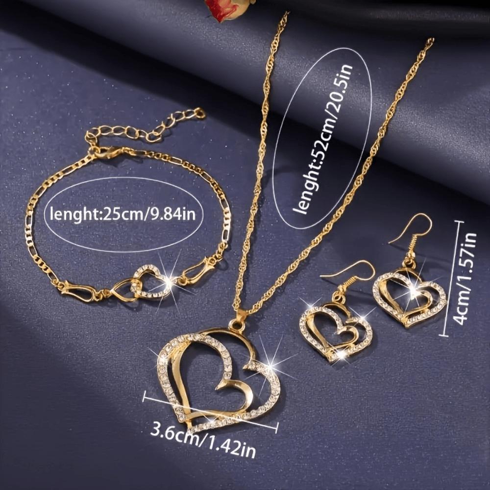 1 pair of earrings+1 necklace+1 bracelet Unique jewelry set Sparkling heart-shaped design Make her your phone gift