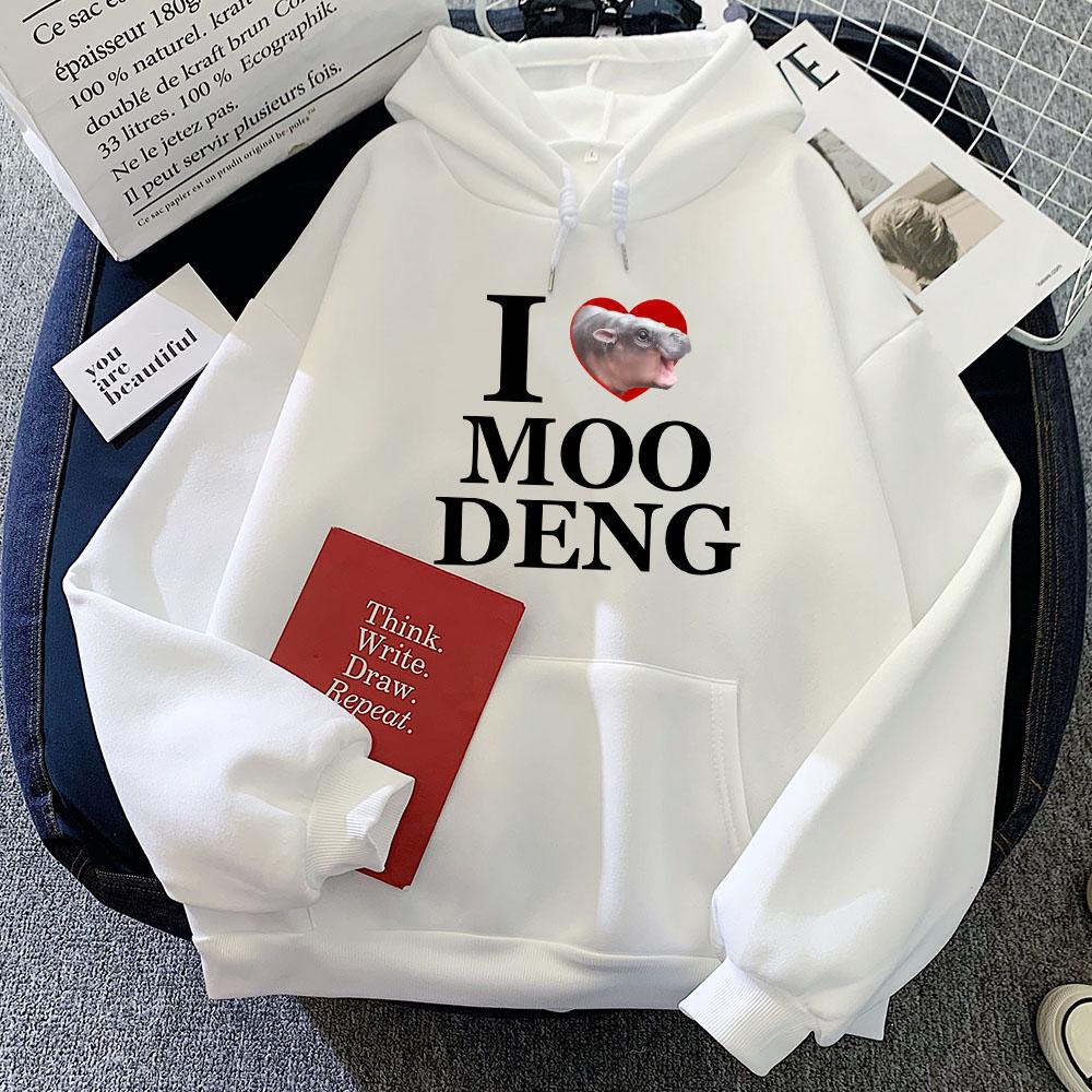 Jenter Tegneserie Grafisk Hettegenser Jeg Elsker Moo Deng Flodhest Kawaii Sweatshirts Dame/Herre Klær Lomme Vinter Pullover