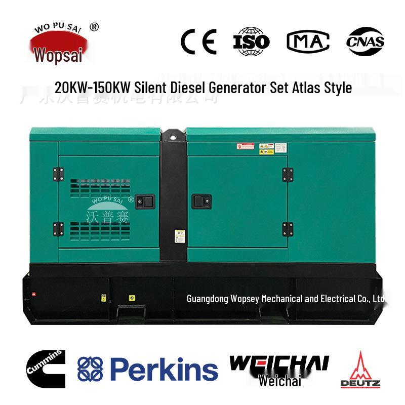 Atlas Style Silent Diesel Generator Set, 20KW-150KW, with Silent Box Processing