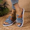 2025New Ladies Slippers Canvas  Lace-up  Open-toed New Flat-Bottom  Casual Women Fashion Denim Beach Shoes Sandalias Mujer