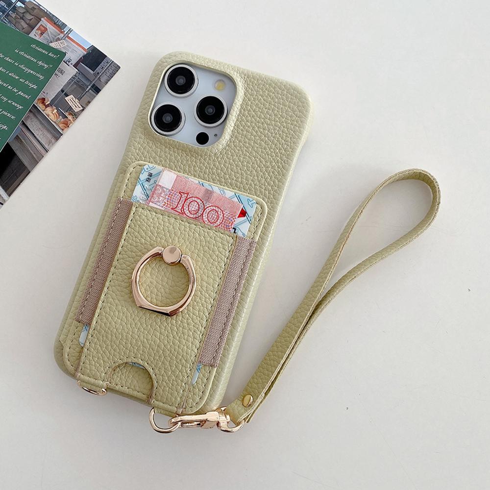 For iPhone 15 Pro Max Case Card Slots Kickstand PU Leather Back Cover with Ring Holder,Wrist Strap