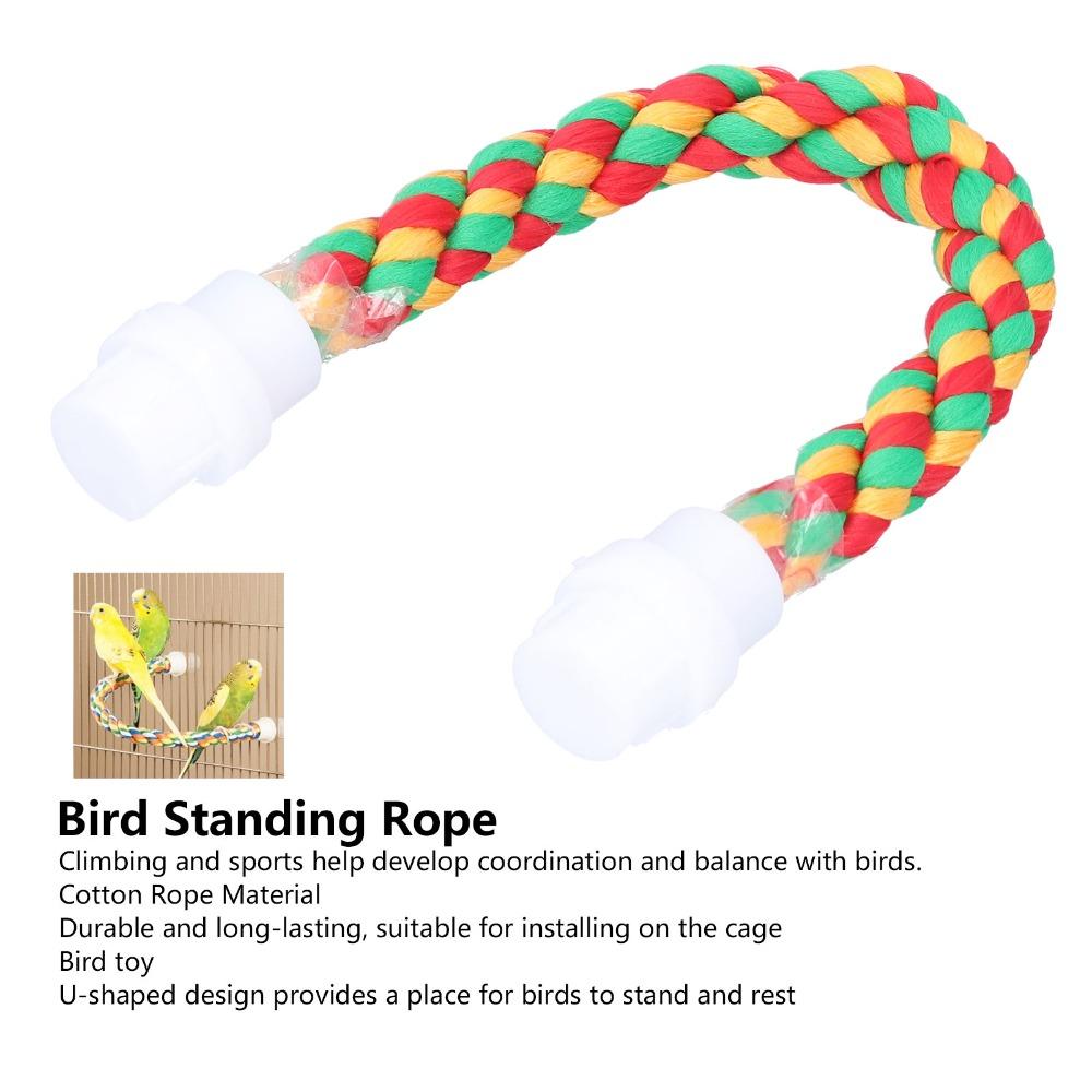 Colorful Design Cotton Rope Perch Adjustable Length U Shape Stand Bird Climbing Toy  For Parrots