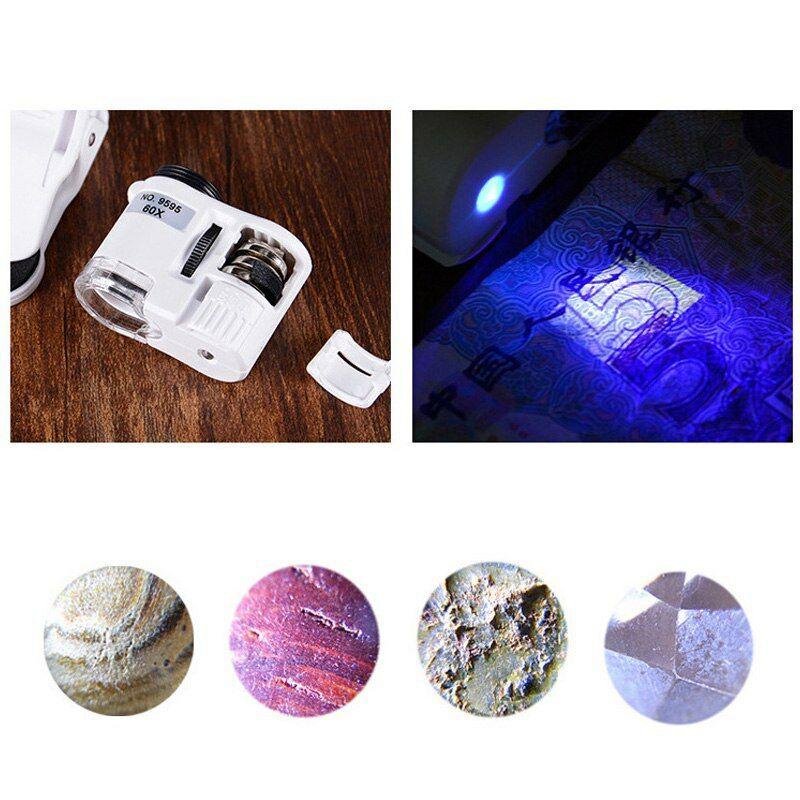 

60X Universal Mobile Phone Mini Clip Led Uv Lights Microscope Magnifier Loupe one size