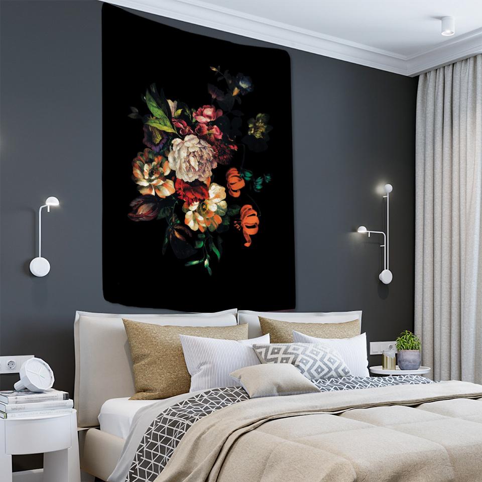 Blumenkunst Pfingstrose Malerei Wandteppich NordicoLandscape Illustration Wandbehang Böhmischer Mond Psychedelisches Mandala Home Decor