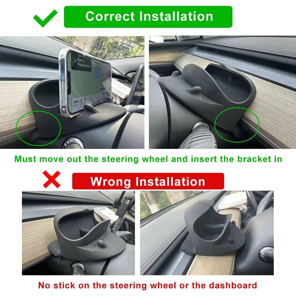 Steering Wheel Front Storage Box for Tesla Model 3 Y 2020-2023 Silicone Phone Holder Glasses Storage Car Accessories 2023