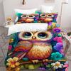 Eule Blume 3D Cartoon Druck Bettwäsche Set Fantastischer Bunter Stil Bettbezug Weich Bequem Polyester Bettbezug Kissenbezug